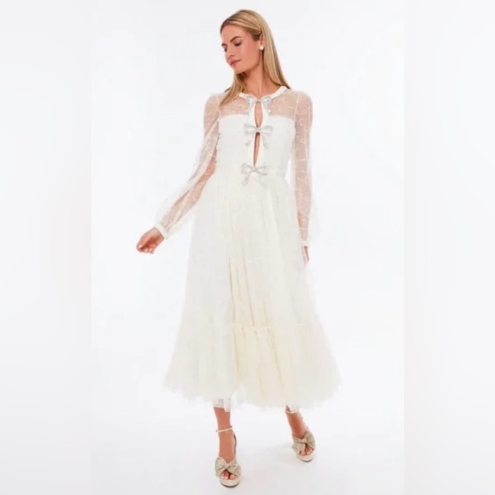 SALONI NWT Tusk Camille Bow-Embellished Tulle Midi Dress US 12
